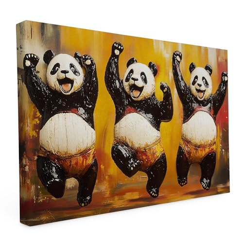 Keilrahmen Lustige Tiere, Wandbild gedruckt auf Künstlerleinwand, hochwertiger Kunstdruck, Stabiler 2cm Holzrahmen mit kratzfestem 280g starkem Canvas - 40L x 60B cm - Pandaischer Jubel von druck.de
