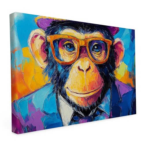 Keilrahmen Lustige Tiere, Wandbild gedruckt auf Künstlerleinwand, hochwertiger Kunstdruck, Stabiler 2cm Holzrahmen mit kratzfestem 280g starkem Canvas - 40L x 60B cm - Vertraue dem Affen von druck.de