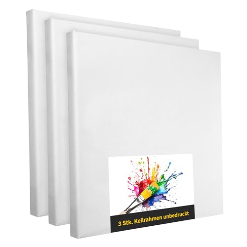 Keilrahmen Set aus 3 Stück in 90x90 cm, weiße Künstlerleinwand aus Polyester, zum Bemalen, fertig bespannt, geeignet für Acrylfarben oder Textilfarben, DIY Projektbedarf für Maler und Künstler von druck.de