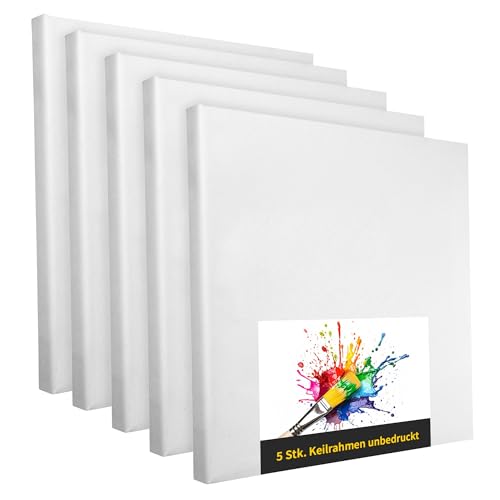 Keilrahmen Set aus 5 Stück in 150x200 cm, weiße Künstlerleinwand aus Polyester, zum Bemalen, fertig bespannt, geeignet für Acrylfarben oder Textilfarben, DIY Projektbedarf für Maler und Künstler von druck.de