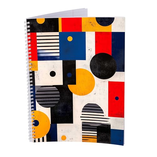 druck.de Collegeblock – 5 Stück – DIN A4 – 80 Blatt – 80g Volumenpapier – gelocht – Spiralbindung weiß – Korrekturrand – perforiert – Spiral Notizblock (Abstrakte Muster, Liniert) von druck.de