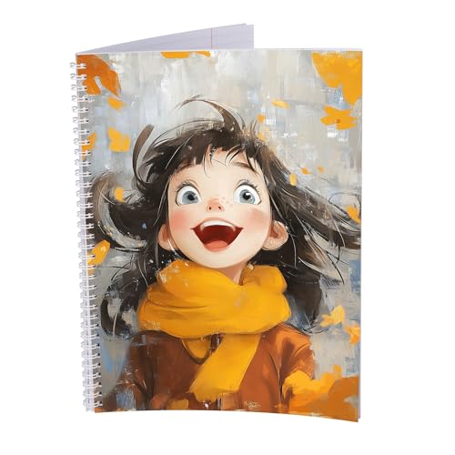 druck.de Collegeblock – 5 Stück – DIN A4 – 80 Blatt – 80g Volumenpapier – gelocht – Spiralbindung weiß – Korrekturrand – perforiert – Spiral Notizblock (Anime Mädchen, Kariert) von druck.de