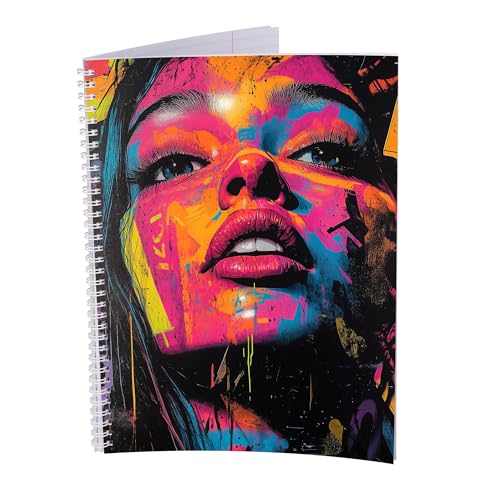 druck.de Collegeblock – 5 Stück – DIN A4 – 80 Blatt – 80g Volumenpapier – gelocht – Spiralbindung weiß – Korrekturrand – perforiert – Spiral Notizblock (Colorsplash Model, Liniert) von druck.de