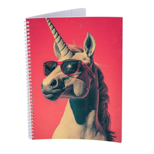 druck.de Collegeblock – 5 Stück – DIN A4 – 80 Blatt – 80g Volumenpapier – gelocht – Spiralbindung weiß – Korrekturrand – perforiert – Spiral Notizblock (Einhorn, Liniert) von druck.de