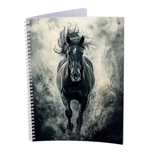 druck.de Collegeblock – 5 Stück – DIN A4 – 80 Blatt – 80g Volumenpapier – gelocht – Spiralbindung weiß – Korrekturrand – perforiert – Spiral Notizblock (Pferd, Liniert) von druck.de