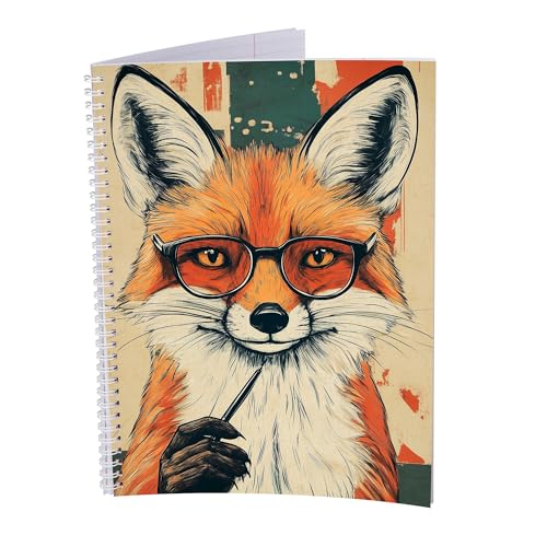 druck.de Collegeblock – 5 Stück – DIN A4 – 80 Blatt – 80g Volumenpapier – gelocht – Spiralbindung weiß – Korrekturrand – perforiert – Spiral Notizblock (Schlaufuchs, Kariert) von druck.de