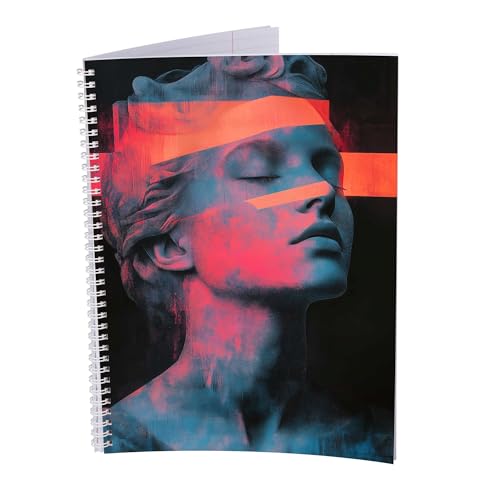 druck.de Collegeblock – 5 Stück – DIN A4 – 80 Blatt – 80g Volumenpapier – gelocht – Spiralbindung weiß – Korrekturrand – perforiert – Spiral Notizblock (Skulptur Vaporwave, Kariert) von druck.de