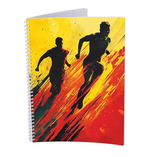 druck.de Collegeblock – 5 Stück – DIN A4 – 80 Blatt – 80g Volumenpapier – gelocht – Spiralbindung weiß – Korrekturrand – perforiert – Spiral Notizblock (Sportler, Kariert) von druck.de