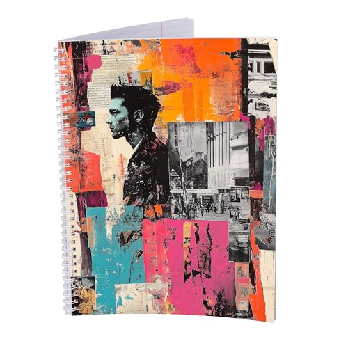 druck.de Collegeblock – 5 Stück – DIN A4 – 80 Blatt – 80g Volumenpapier – gelocht – Spiralbindung weiß – Korrekturrand – perforiert – Spiral Notizblock (Street Art Mann, Liniert) von druck.de