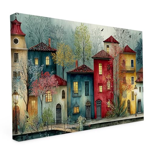 druck.de Keilrahmen - Designs Vol. 2 - Wandbild auf Künstlerleinwand – matter Kunstdruck – 2cm Holzrahmen - 280g starker Canvas (40L x 60B cm | Die Nachbarschaft) von druck.de