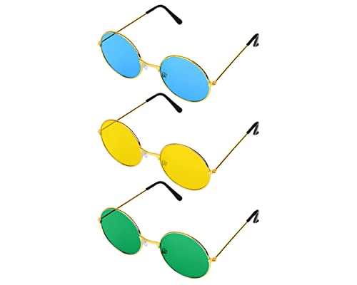 ds. distinctive style Party-Brille, groß, 5 cm, farbige Gläser, Hippie-Brille, Retro-Stil, runde 70er-Jahre-Sonnenbrille, Kostüm-Zubehör (blau, gelb, grün) von ds. distinctive style