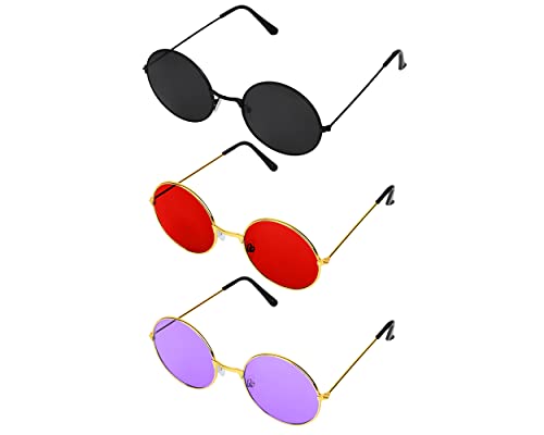 ds. distinctive style Partybrille, groß, 5 cm, farbige Gläser, Hippie-Brille, Retro, runde 70er-Jahre-Sonnenbrille, Kostümzubehör (schwarz, rot, lila) von ds. distinctive style