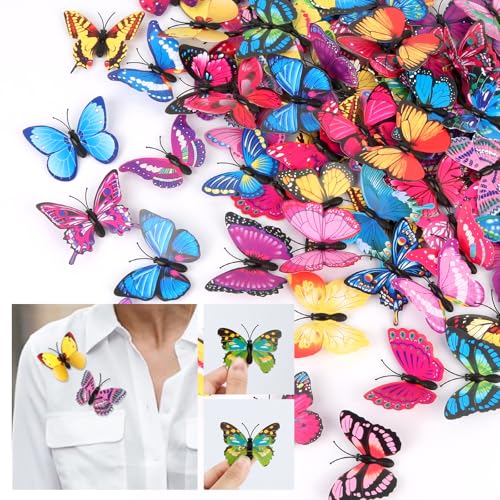 100 Stück Schmetterlinge Deko mit Sicherheitsnadeln, Bunte PVC Schmetterling Brosche für Kleidung, Büro, Tischvorhang Dekoration 100 Stück Schmetterlinge Deko mit Sicherheitsnadeln, Bunte PVC Schmetterling Brosche für Kleidung, Büro, Tischvorhang Dekoration von dsDAEDK