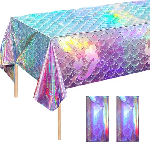 2 Stück Meerjungfrau Tischdecke, Meerjungfrau Party Tischdecke 137 x 274 cm, wasserdichte Meerjungfrau Themen Tischdecke für Geburtstagsfeiern, Familienessen, EIN Picknick Machen (Bunt) von dsDAEDK