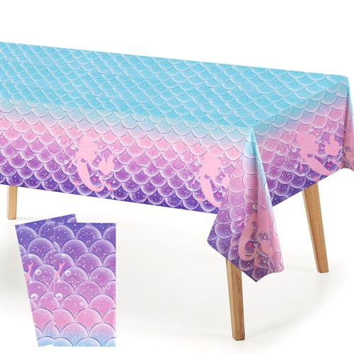 2 Stück Meerjungfrau Tischdecke, Meerjungfrau Party Tischdecke 137 x 274 cm, wasserdichte Meerjungfrau Themen Tischdecke für Geburtstagsfeiern, Familienessen, EIN Picknick Machen (Lila) von dsDAEDK