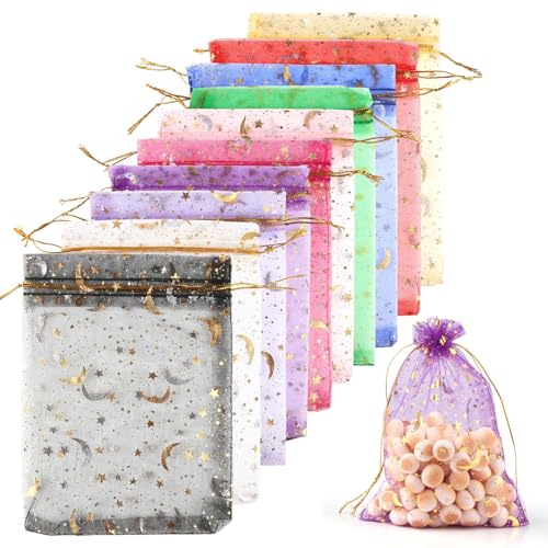 dsDAEDK 50 Stück Organzasäckchen mit Kordelzug, 13x18cm Organzabeutel Bunt, Mond Stern Schmucksäckchen, Geschenksäckchen für Hochzeit Taufe Party Weihnachten dsDAEDK 50 Stück Organzasäckchen mit Kordelzug, 13x18cm Organzabeutel Bunt, Mond Stern Schmucksäckchen, Geschenksäckchen für Hochzeit Taufe Party Weihnachten von dsDAEDK