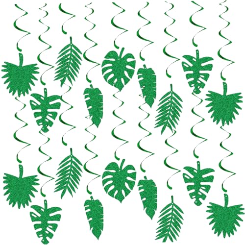 dsbdrki Streamer Hawaiian Party hängen Wirbig Tropical Palm Leaf Hängende Wirbelgrüne Deckendekor für Sommerparty Supply 4packs 36pcs von dsbdrki
