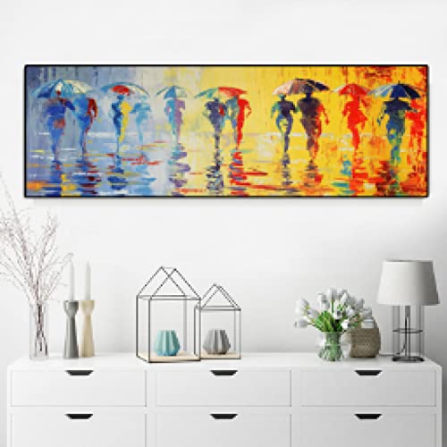 Regenschirm Große Größe Landschaft Poster Gemälde Gedruckt auf Leinwand Abstrakte Regen Wandkunst Bilder für Wohnzimmer Wohnkultur 70x210 cm Rahmenlos von dsdsgog