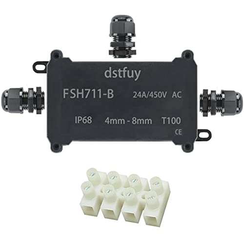 dstfuy Power Abzweigdose,ABS IP68 Wasserdichte anschlussdose,Mit 24A Barriere Klemmen, elektrischer Anschluss, Projektbox für Kabel mit 4–8 mm Durchmesser (FSH711-B) von dstfuy