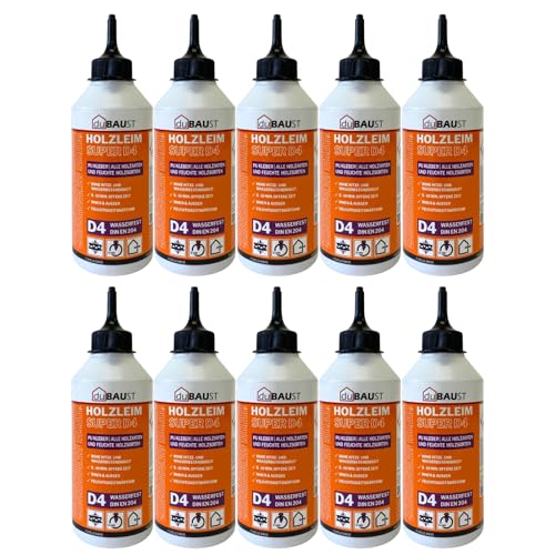 dubaust WOP24 PU Holzleim Polyurethan-Holzklebstoff, hervorragende Feuchtigkeitsbeständigkeit D4, für Hart- und Weichhölzer, schleifbar und überstreichbar, 500g Flasche (10) von dubaust