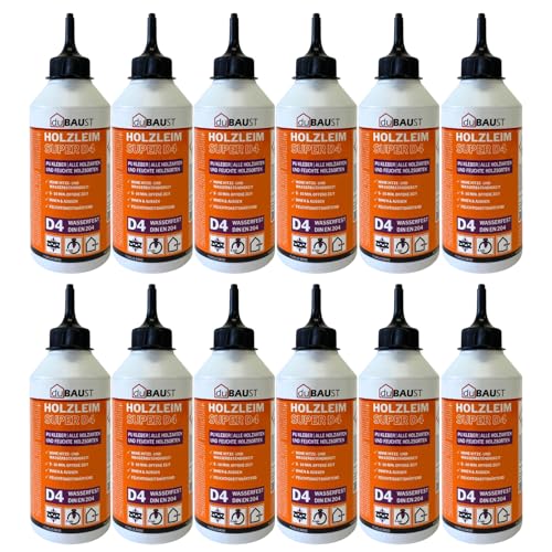 dubaust WOP24 PU Holzleim Polyurethan-Holzklebstoff, hervorragende Feuchtigkeitsbeständigkeit D4, für Hart- und Weichhölzer, schleifbar und überstreichbar, 500g Flasche (12) von dubaust