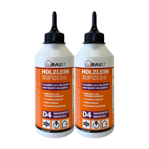 dubaust WOP24 PU Holzleim Polyurethan-Holzklebstoff, hervorragende Feuchtigkeitsbeständigkeit D4, für Hart- und Weichhölzer, schleifbar und überstreichbar, 500g Flasche (2) von dubaust