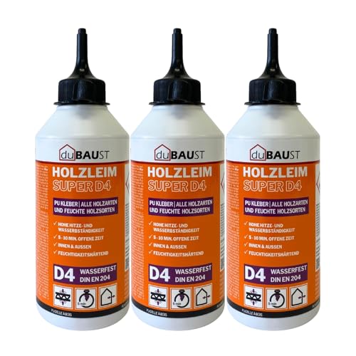 dubaust WOP24 PU Holzleim Polyurethan-Holzklebstoff, hervorragende Feuchtigkeitsbeständigkeit D4, für Hart- und Weichhölzer, schleifbar und überstreichbar, 500g Flasche (3) von dubaust