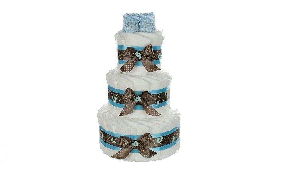 Windeltorte Babybooties | 3-stöckig Blau Windeltorte Babybooties | 3-stöckig Blau von dubistda