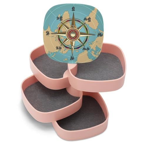 ducanll Kleine Schmuckschatulle, Ohrringhalter für Frauen, Kompassmuster, Schmuck-Organizer, 5-lagig, drehbar, Reise-Schmucktablett mit Deckel für Armbänder, Ringe, Armbänder ducanll Kleine Schmuckschatulle, Ohrringhalter für Frauen, Kompassmuster, Schmuck-Organizer, 5-lagig, drehbar, Reise-Schmucktablett mit Deckel für Armbänder, Ringe, Armbänder von ducanll