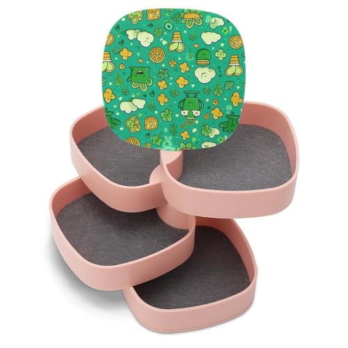ducanll Kleine Schmuckschatulle mit Cartoon-Pflanzen, Ohrringhalter für Frauen, niedlicher Topf mit Gold, Schmuck-Organizer, 5-lagig, drehbar, Reise-Schmucktablett mit Deckel für Armbänder, Ringe von ducanll