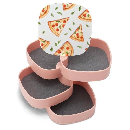 ducanll Weiße Schmuckschatulle, 360° drehbar, Cartoon-Pizza-Muster, Schmuck-Aufbewahrungsbox mit 5 Schubladen, Schmuck-Organizer und Aufbewahrung, offenes Design, Reise-Schmucketui ducanll Weiße Schmuckschatulle, 360° drehbar, Cartoon-Pizza-Muster, Schmuck-Aufbewahrungsbox mit 5 Schubladen, Schmuck-Organizer und Aufbewahrung, offenes Design, Reise-Schmucketui von ducanll