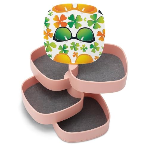 ducanll Weiße kleine Schmuckschatulle, Ohrringhalter für Frauen, Brillen- und Kleeblatt-Muster, Schmuck-Organizer, 5-lagig, drehbar, Reise-Schmucktablett mit Deckel für Armbänder, Ringe, Armbänder ducanll Weiße kleine Schmuckschatulle, Ohrringhalter für Frauen, Brillen- und Kleeblatt-Muster, Schmuck-Organizer, 5-lagig, drehbar, Reise-Schmucktablett mit Deckel für Armbänder, Ringe, Armbänder von ducanll