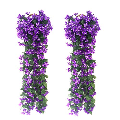 FU JIE 2 Stück Hängenden Künstlich Veilchen,Künstliche Blumen Veilchen Girlande Kranz Simulation Silk Blume Rattan für Ihr Zuhause, Hochzeiten, Garten, zur Dekoration - violett von duisoad