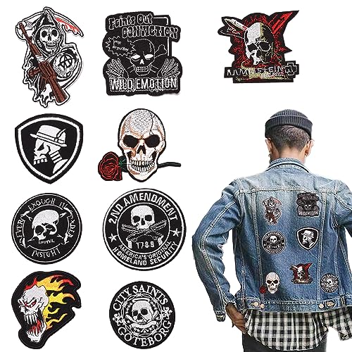 duoyif Flicken Zum Aufbügeln 8-10cm Totenköpfe Patches Zum Aufnäher Totenkopf Bestickte Aufnäher Diy Bügelflicken Totenkopf Bügelbilder Für Aufnähen Schädel Patches Aufnäher Kleidung Jeans 9Pcs (A) von duoyif