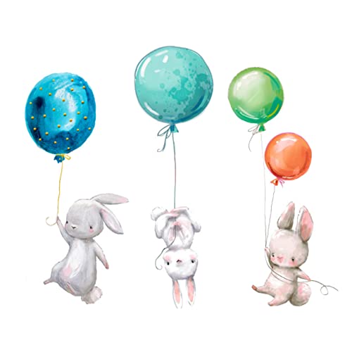 duoyif Wandtattoo Hasen Wandsticker Babyzimmer Wandaufkleber Kaninchen Ballons Wandtattoo Kinder Babyzimmer Wandbilder Tiere Wand Sticker Für Kinderzimmer Spielzimmer Mädchen Junge Wanddeko 67x56cm von duoyif