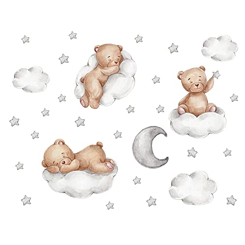 duoyif Wandsticker Teddybär Wandsticker BäR Auf Der Wolke Wandtattoo Teddybär Mit Wolken Sterne Mond Wandaufkleber Wandsticker Kinderzimmer Wandtattoo Babyzimmer Spielzimmer Zimmer Wanddeko von duoyif