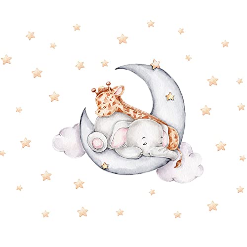 duoyif Wandsticker Tiere Wandsticker Kinder Mit Elefanten Giraffen Sternen Mond Wandtattoo Kinderzimmer Deko Tier Wandaufkleber Wandtattoo Kinderzimmer Babyzimmer Wohnzimmer Schlafzimmer Wanddeko von duoyif