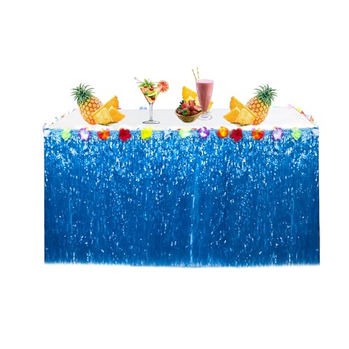 douyif Hawaii Tischröcke Tropischen Hawaiianischer Tischrock Luau Tischröcke Mit Blumen Tischröcke für Hawaiian Tropischen Strand BBQ Sommer Beach Tiki Party Tischdeko (Blau) von duoyif