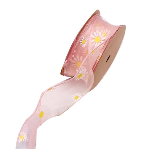 duoyif Dekoband Gänseblümchen Rosa 4cm 9m Geschenkband Organzaband, Chiffon Band Schleifenband, Organza Dekoband Für Weihnachten Hochzeit Deko Geschenkverpackung Bastelarbeiten (Rosa Gänseblümchen) von duoyif