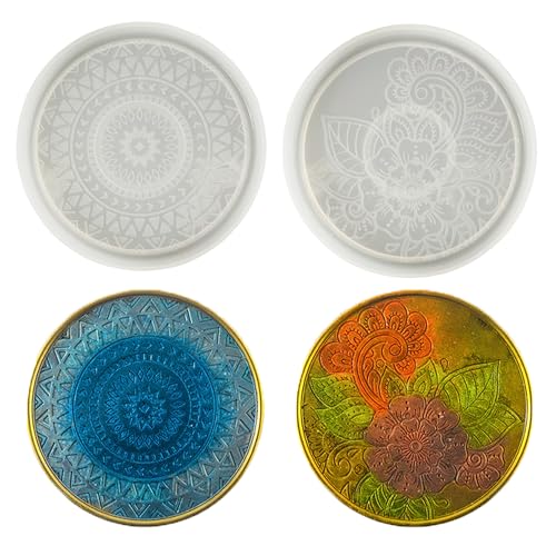 duoyif Epoxidharz Formen Silikon Untersetzer - Mandala Blumen Muster, 2 Stück Silikonform Untersetzer Form Für Epoxidharz, Kunstharz Formen Harzformen Für Kaffeematte Art Kerzenmatten (Blume b) von duoyif