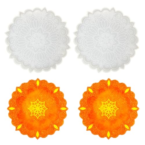 duoyif Epoxidharz Formen Silikon Untersetzer - Mandala Blumen Muster, 2 Stück Silikonform Untersetzer Form Für Epoxidharz, Kunstharz Formen Harzformen Für Kaffeematte Art Kerzenmatten (Mandala d) von duoyif