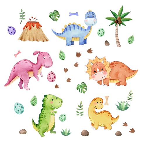 duoyif Wandsticker Dinosaurier Wandtattoos Dinosaurier Vulkan Palme Baum Wandaufkleber Tropisches Tier Wandsticker Wanddeko für Kinderzimmer Mädchen Jungen Babyzimmer Spielzimmer (Dinosaurier b) von duoyif