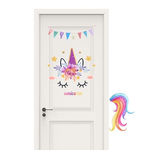 duoyif Wandtattoo Einhorn Türaufkleber, Kinderzimmer Wandaufkleber, Einhorn Türschild Aufkleber, Einhorn Wandsticker Mädchen Für Kinderzimmer Mädchen Schlafzimmer Babyzimmer Tür Wand (A) von duoyif