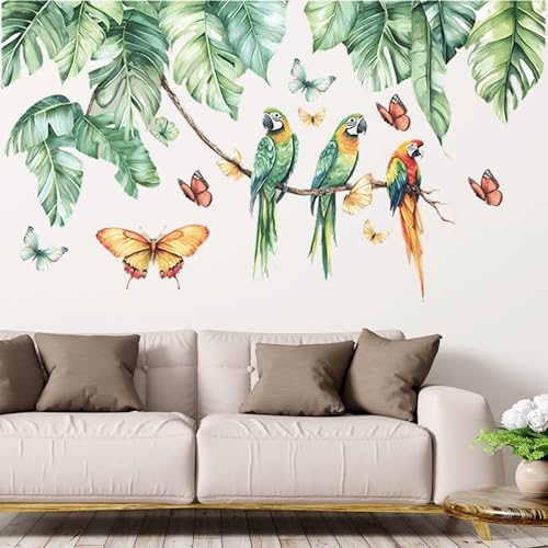 duoyif Wandtattoo Palmblatt Tropische Wandaufkleber Hängende Rebe Grüne Palmen Blätter Pflanzen Papagei Wandsticker Für Wohnzimmer Schlafzimmer Kinderzimmer Küche Wanddeko Sofa Hintergrund (b) von duoyif