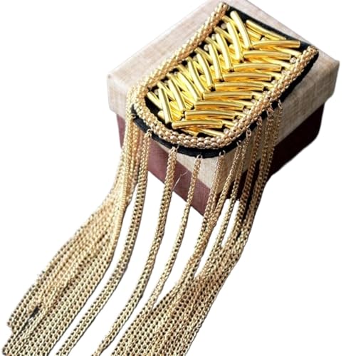 Applikation, 1 Paar Schulter-Epauletten, Quaste, Schulter-Epaulette, handgefertigt, Kupfer, Quaste, Kette, Schulter-Epaulette for Metal Punk(Gold) von dvegGEE