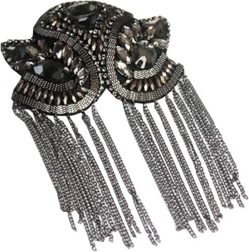 Applikation, 1 Paar Schulterklappen, Quasten-Kleiderornament mit diamantbesetzten Quasten-Epauletten for Metal-Punk Applikation, 1 Paar Schulterklappen, Quasten-Kleiderornament mit diamantbesetzten Quasten-Epauletten for Metal-Punk von dvegGEE