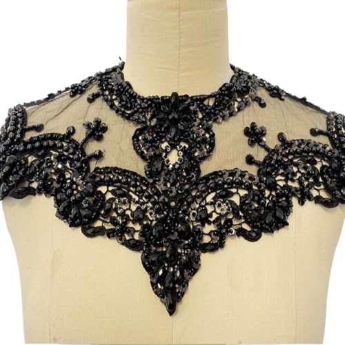 Applikation, 1 Stück Perlen-Spitzen-Applikation, Partykleid, Schulter-Applikation, funkelnde Akzente for Hochzeit, Abschlussball(Black) von dvegGEE