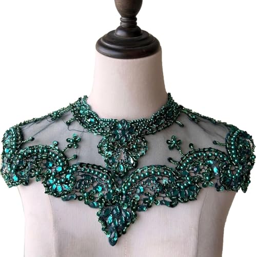 Applikation, 1 Stück Perlen-Spitzen-Applikation, Partykleid, Schulter-Applikation, funkelnde Akzente for Hochzeit, Abschlussball(Emerald) von dvegGEE