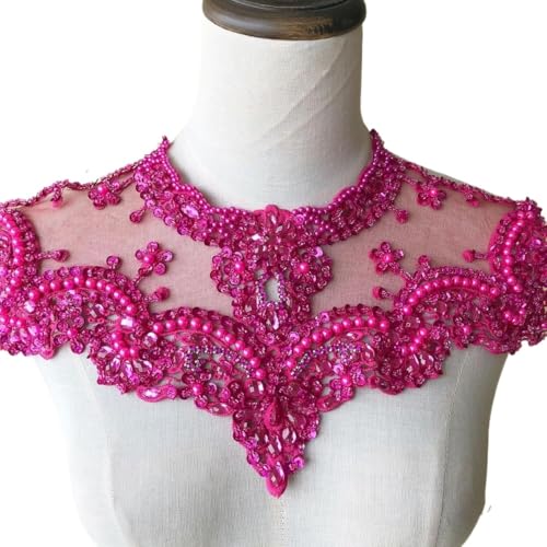 Applikation, 1 Stück Perlen-Spitzen-Applikation, Partykleid, Schulter-Applikation, funkelnde Akzente for Hochzeit, Abschlussball(Fuchsia) von dvegGEE