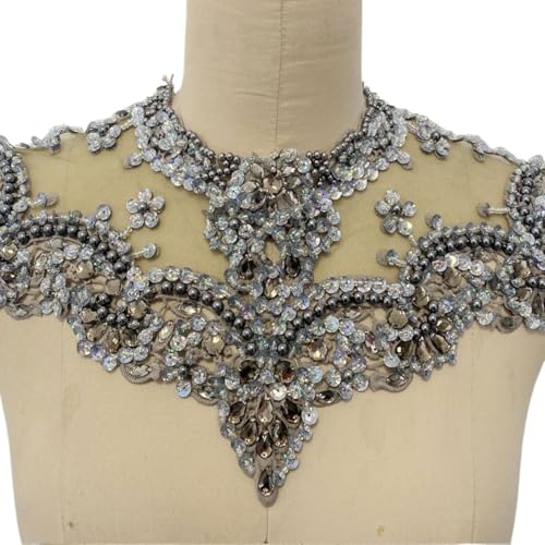 Applikation, 1 Stück Perlen-Spitzen-Applikation, Partykleid, Schulter-Applikation, funkelnde Akzente for Hochzeit, Abschlussball(Gray) von dvegGEE